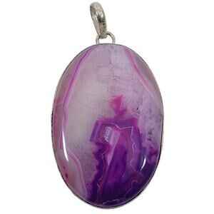Handmade Silver Pendant with Polished Purple Agate Slice